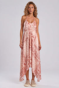 Vestido Lenço Frente Única Com Pontas E Top Rosé Paisley Yacamim D19