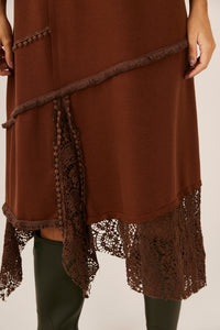 Vestido Midi De Moletom Com Rendas Marrom Yacamim E11