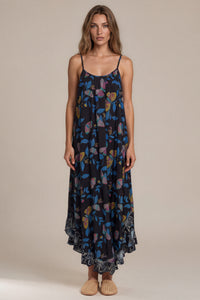 Vestido Midi De Alças Reguláveis Preto Estampado Yacamim D20