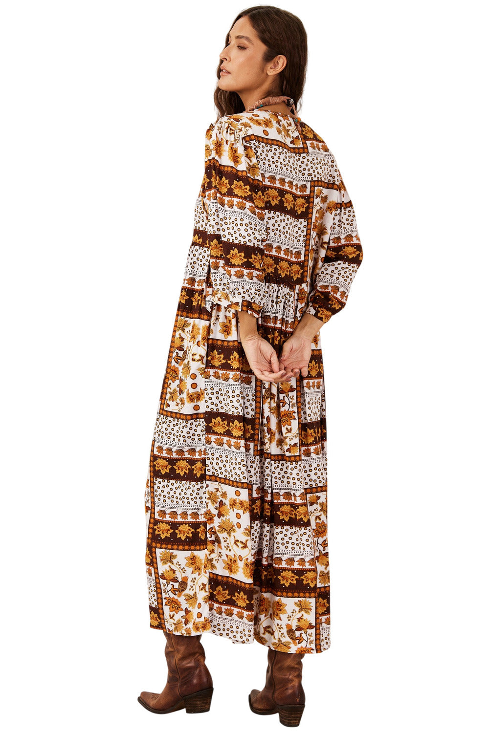 Vestido Midi Branco E Laranja Geométrico Yacamim D29