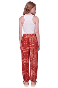 Calça Com Cordões De Regulagem Laranja Escuro Estampado Yacamim T10