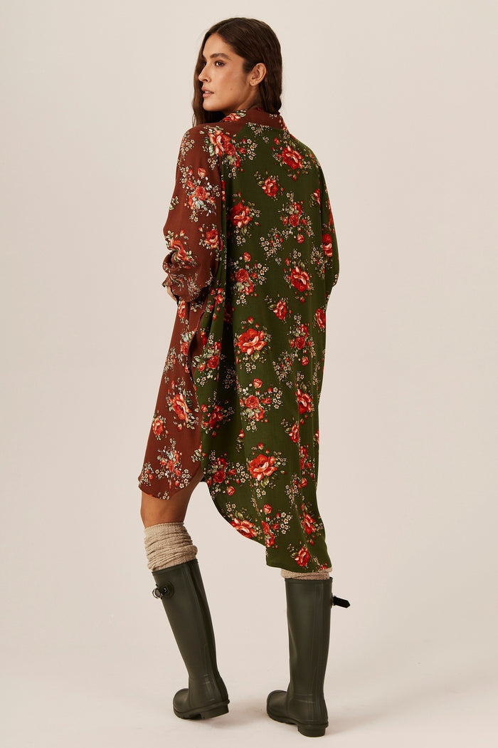 Chemise Ampla Bordô E Verde Patchwork Yacamim M7