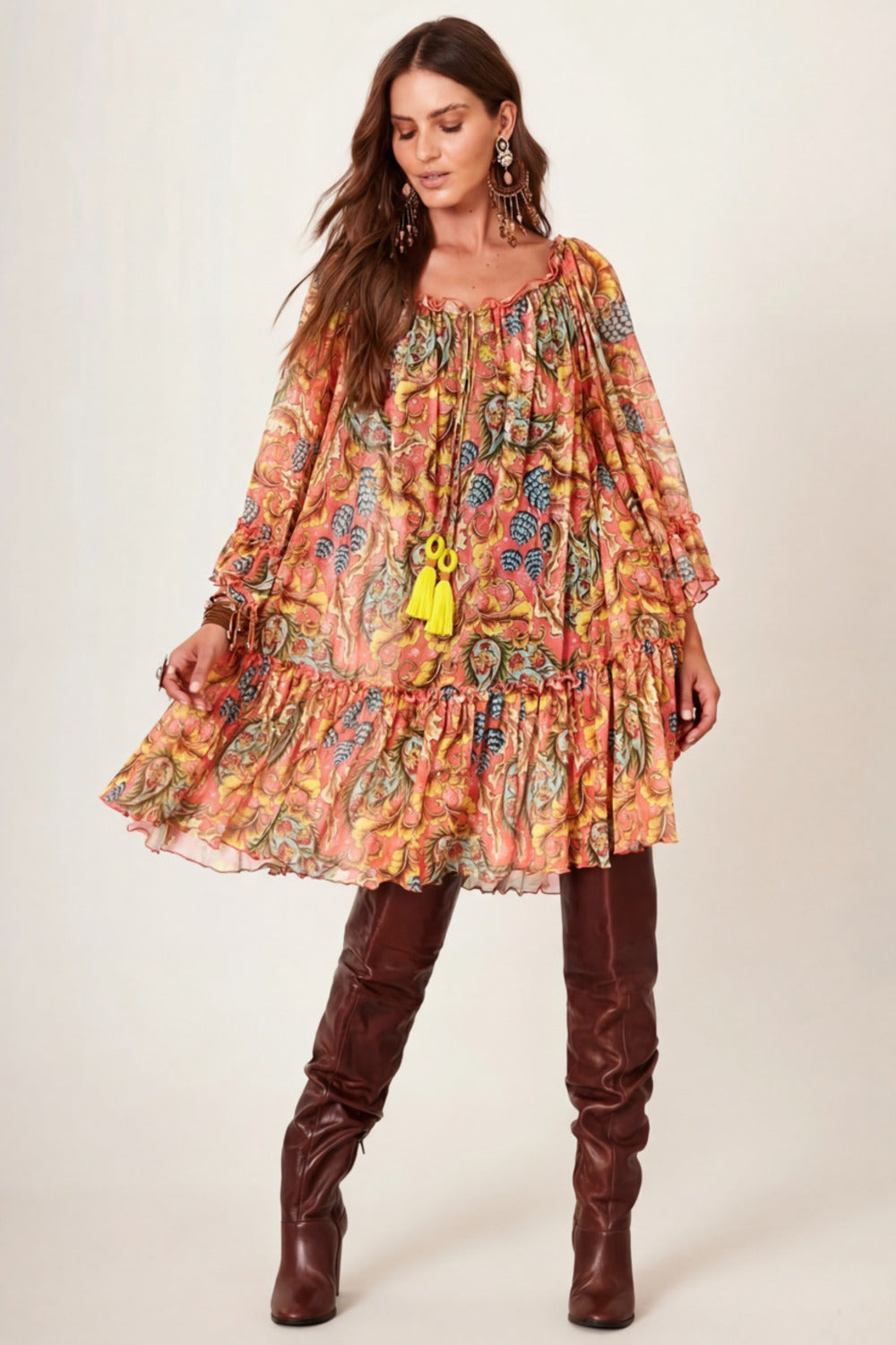 Vestido De Tule Estampa Paisley Yacamim E18