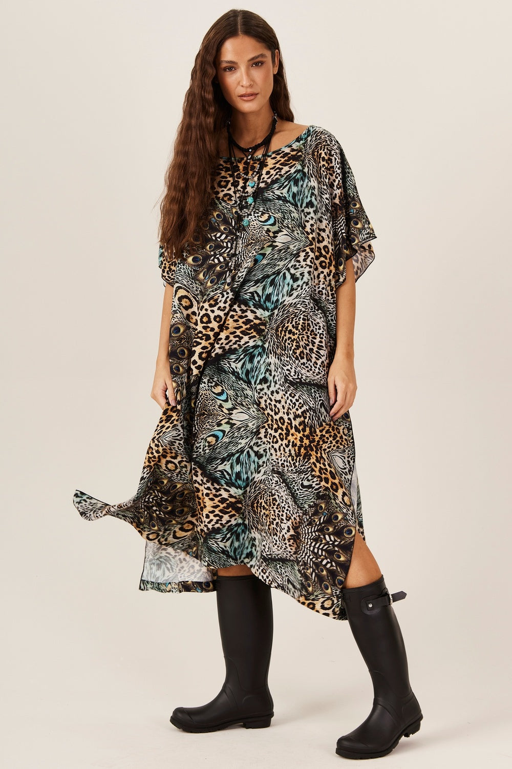 Kaftan Amplo Pavão Animal Print Yacamim I8