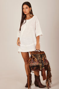 Bata Ampla Com Mangas 3/4 Branco Yacamim B19