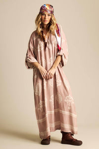 Vestido Longo Com Decote Em V Transpassado Marrom Claro Estampado Yacamim N3