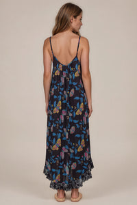 Vestido Midi De Alças Reguláveis Preto Estampado Yacamim D20