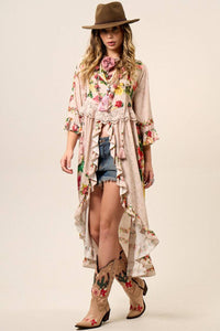 Vestido Com Abertura Frontal Bege Estampado Yacamim D3