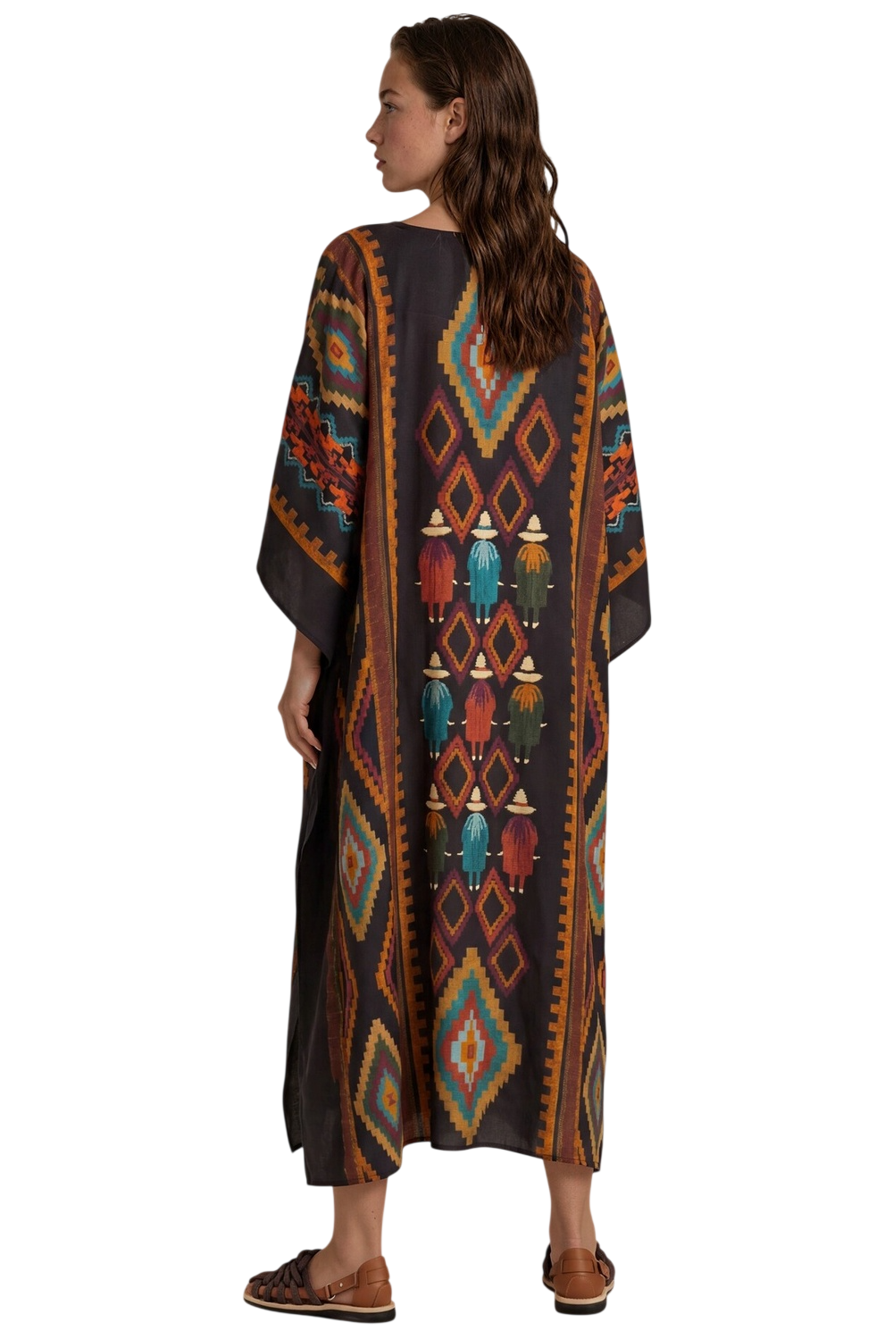 Kaftan Midi Marrom Escuro Estampado Coleção Peru Yacamim K9