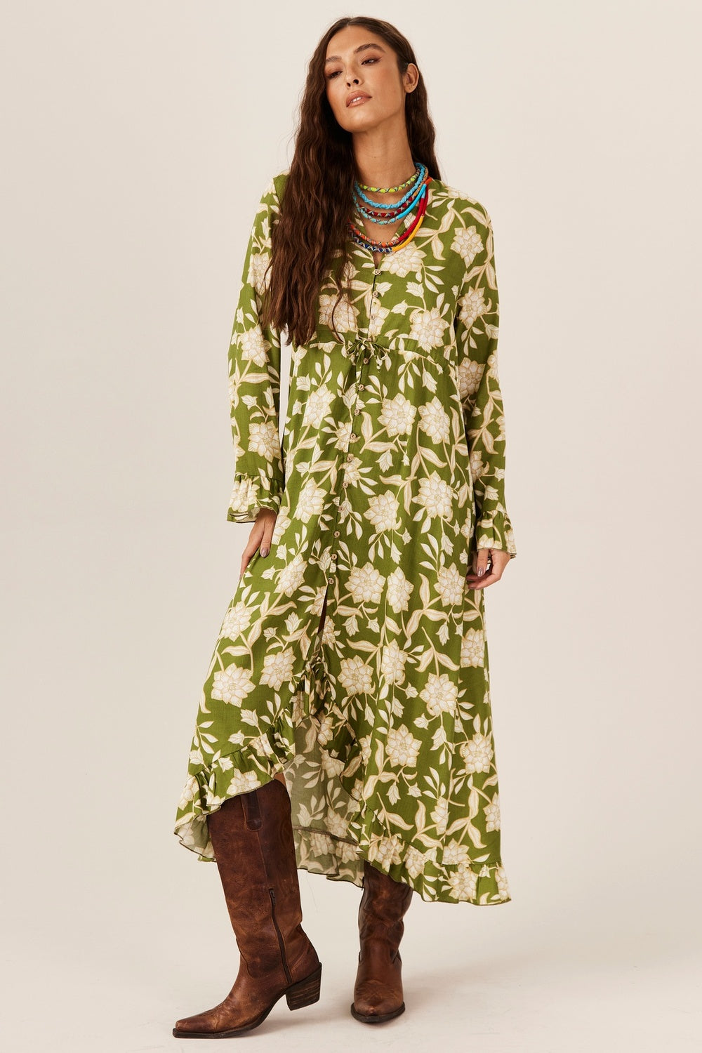 Vestido Midi Verde Estampado Yacamim C9