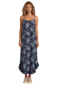 Vestido Midi De Alças Reguláveis Preto Estampado Yacamim D18