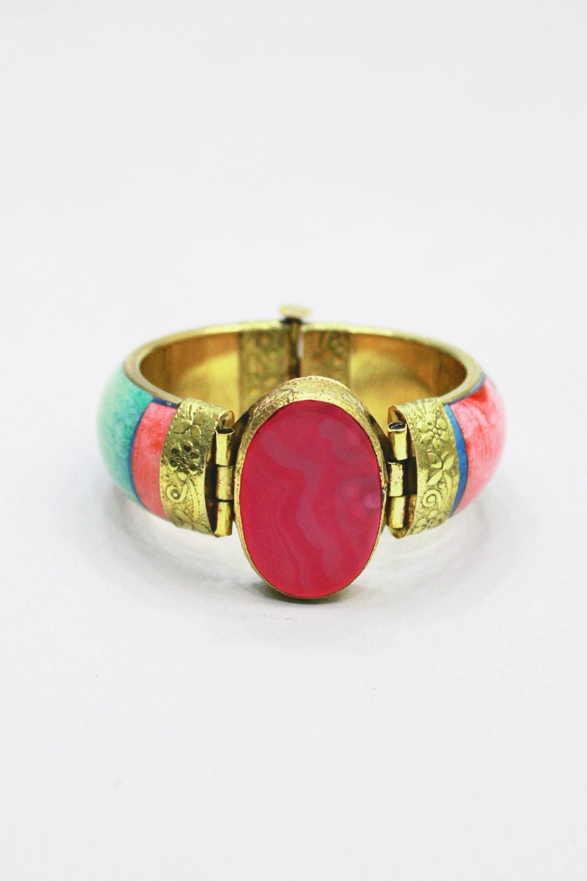 Pulseira Bracelete De Metal Com Pedra Rosa Yacamim #457