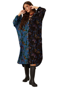 Chemise Longa Azul E Preto Patchwork Yacamim L7