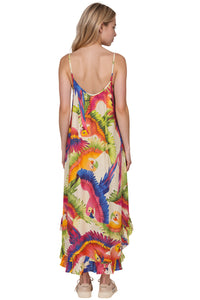 Vestido Midi Com Alças Reguláveis Bege Estampado Yacamim D30