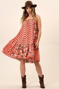 Vestido Curto De Alças Reguláveis Salmão Patchwork Yacamim E2