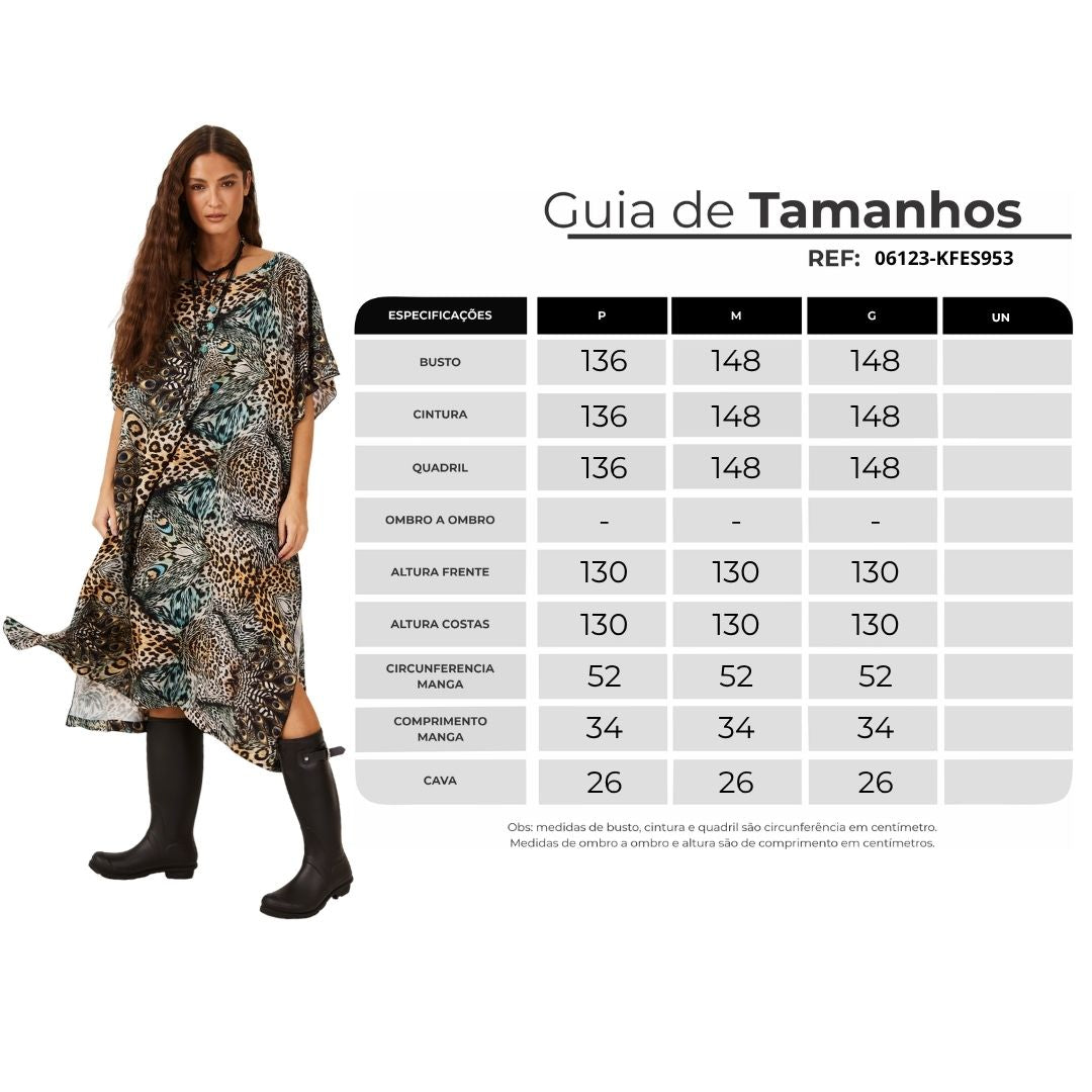 Kaftan Amplo Pavão Animal Print Yacamim I8