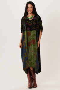Kaftan Midi Preto E Verde Patchwork Yacamim I5