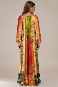 Vestido Longo Com Mangas Longas Colorido Estampado Coleção Manacá Yacamim C23