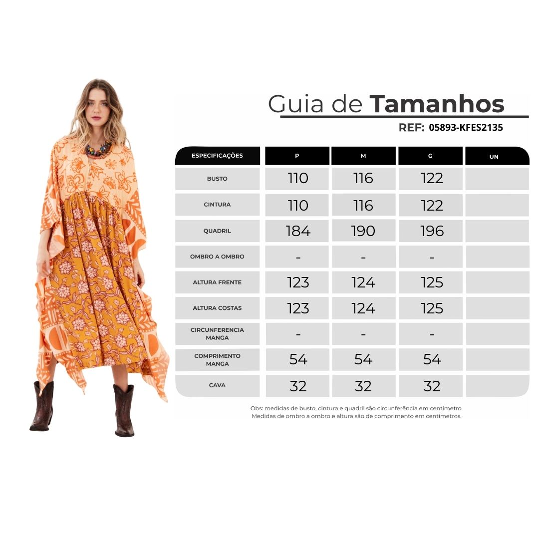 Kaftan Midi Amplo Laranja Estampado Patchwork Yacamim I3