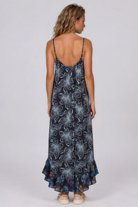 Vestido Midi De Alças Reguláveis Preto Estampado Yacamim D18