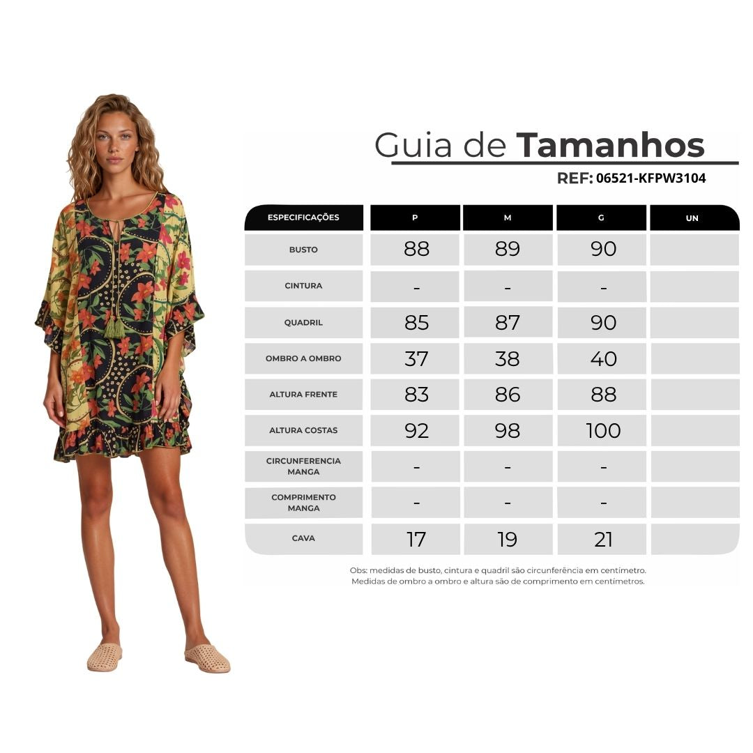 Kaftan Curto Com Babados Preto E Verde Patchwork Yacamim J2
