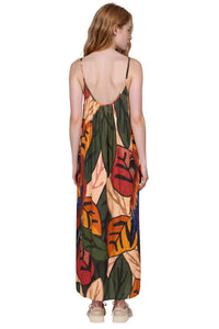 Vestido Longo De Alças Reguláveis Verde Estampa De Araras Yacamim E14