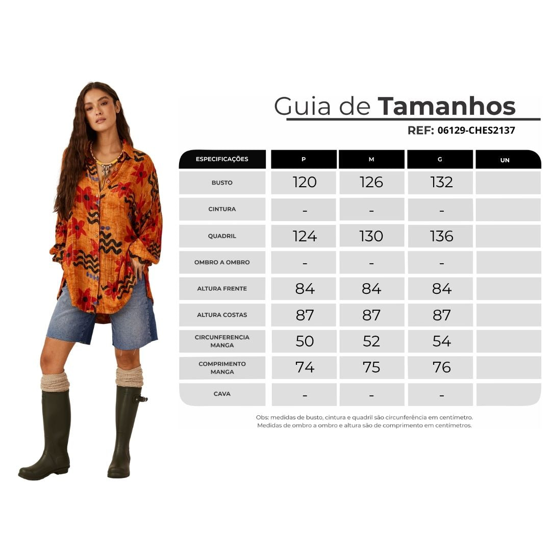 Chemise Curta Com Lurex Laranja Estampado Yacamim N8