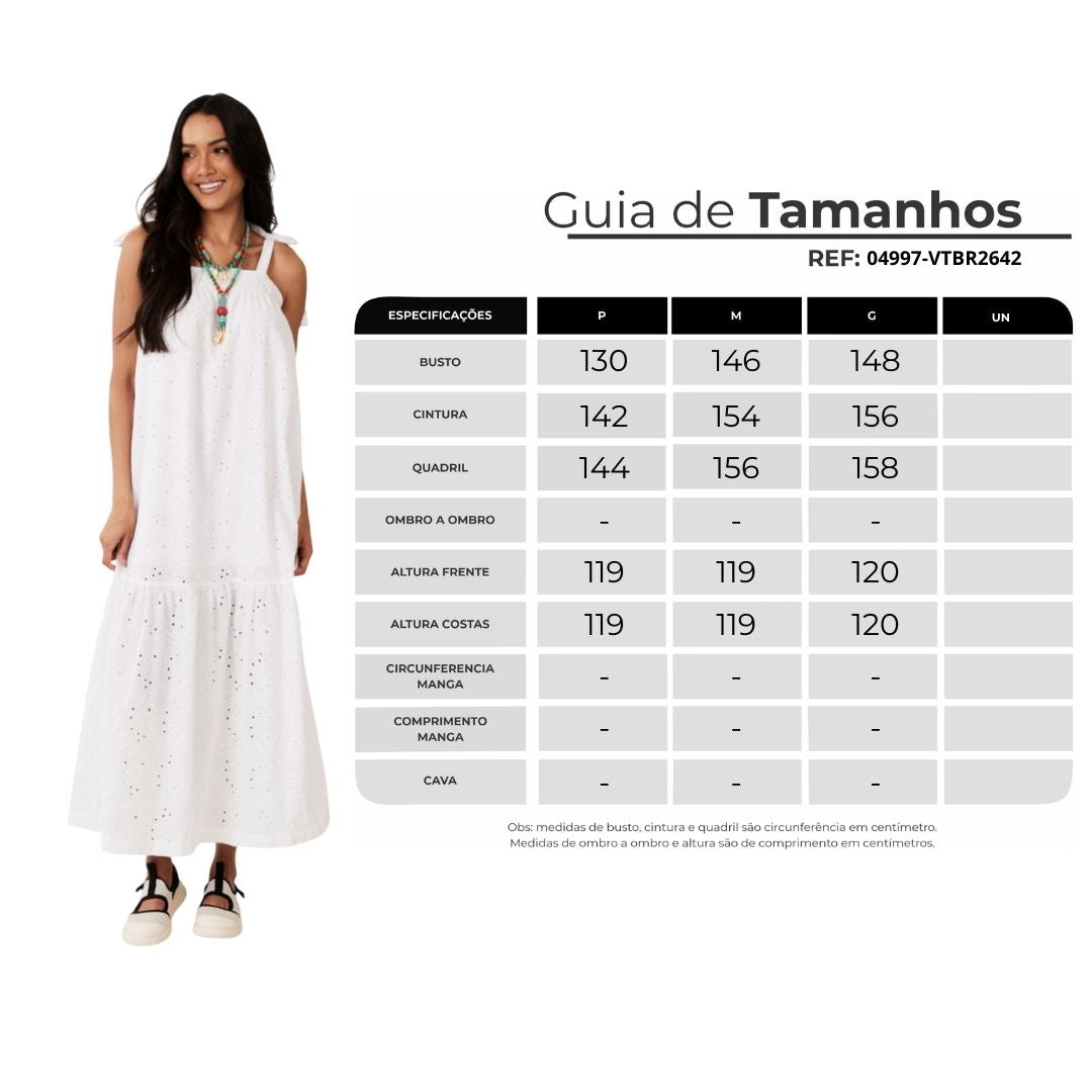 Vestido Longo De Alças Broderie Branco Yacamim D28
