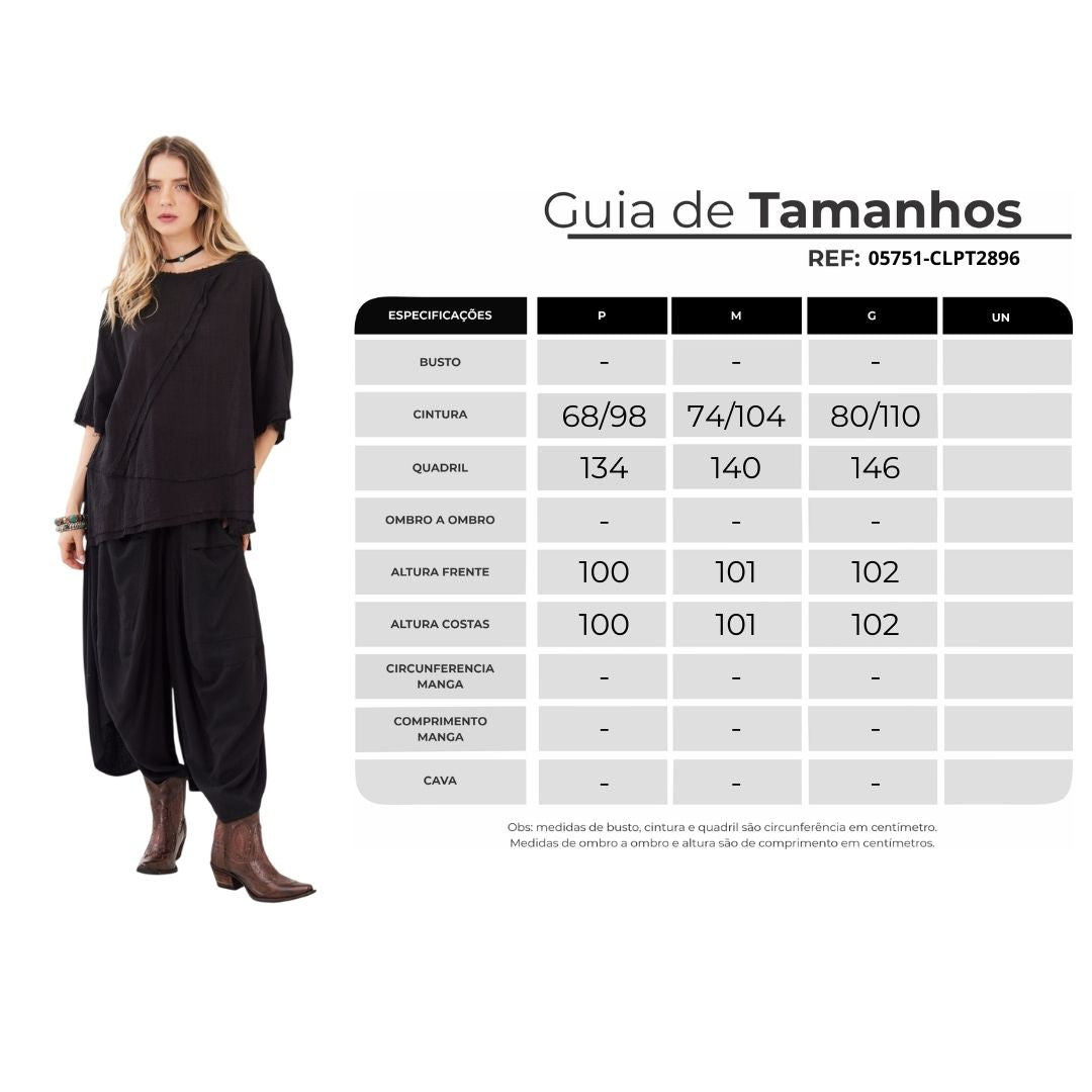 Calça Pantacourt Saruel Com Bolsões Preto Yacamim G2