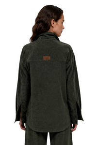 Camisa Ampla De Veludo Cotelê Verde Escuro Yacamim