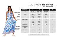 Vestido Midi Frente Única Azul Estampado Yacamim D18