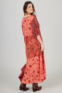 Vestido Midi Ombro A Ombro Rosa Patchwork Yacamim C19