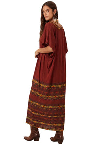 Vestido Midi De Viscolinho Terracota Estampado Yacamim E4