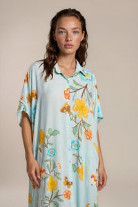 Chemise Midi Ampla Estampada Azul Claro Yacamim N1