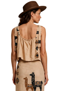Cropped Bege Estampado Coleção Peru Yacamim K7