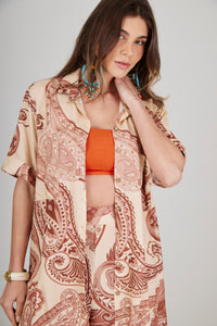 Camisa Ampla Bege Estampa Paisley Yacamim A35
