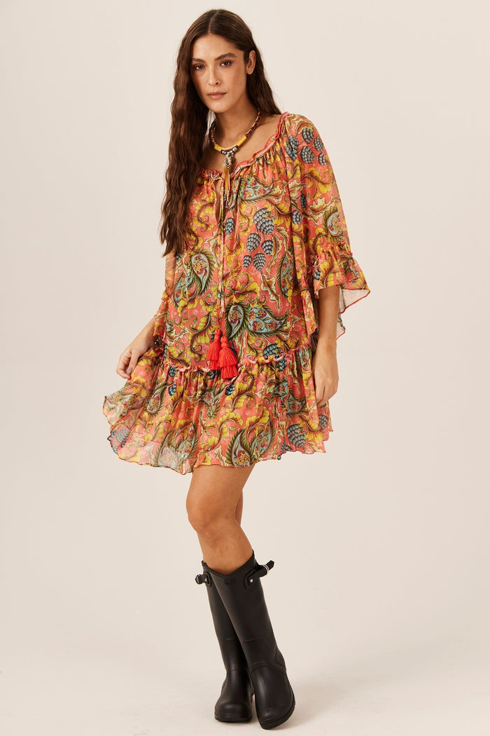 Vestido De Tule Estampa Paisley Yacamim C6