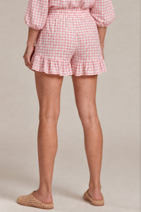 Shorts Com Babados Rosa Claro Xadrez Yacamim A21