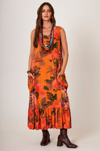 Vestido Regata Midi Laranja Patchwork Yacamim D11