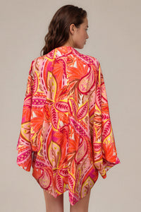 Kimono Curto Com Mangas Longas Rosa Estampado Yacamim J3