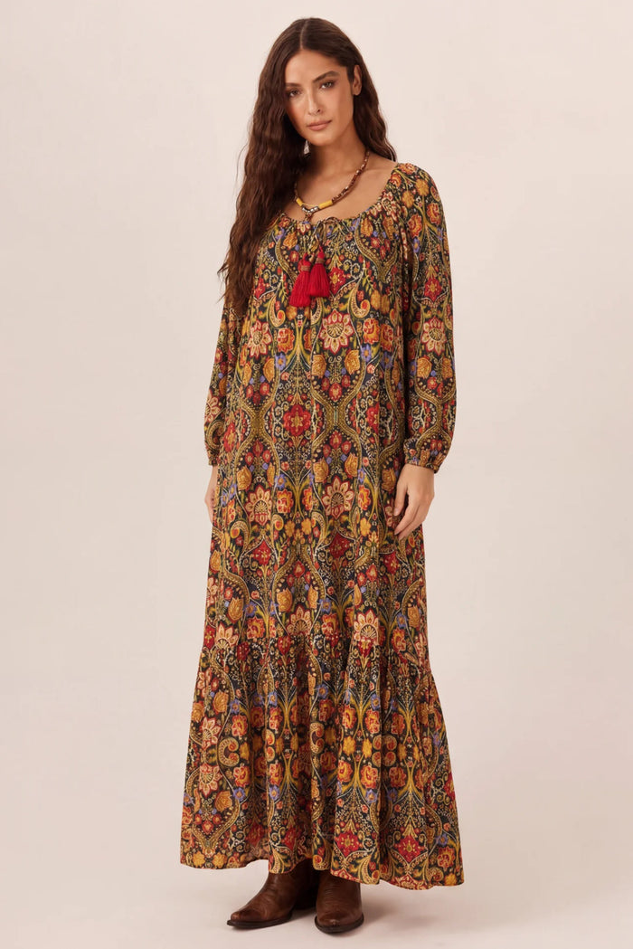 Vestido Longo Manga Longa Estampado Yacamim D1
