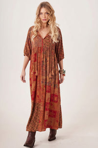 Vestido Longo Patchwork Laranja Yacamim D1