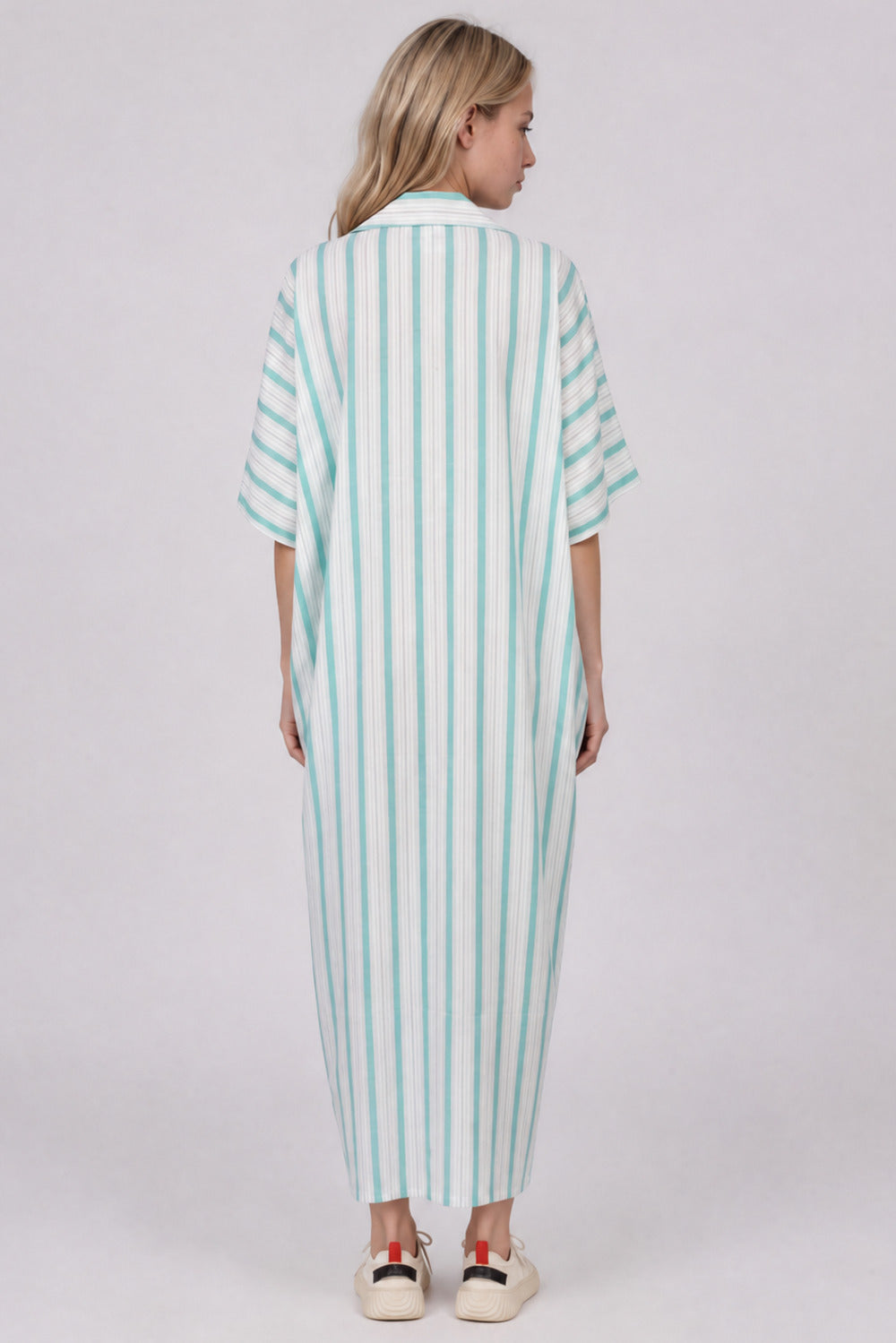 Chemise Longa Ampla Off White E Verde Listrado Yacamim L7