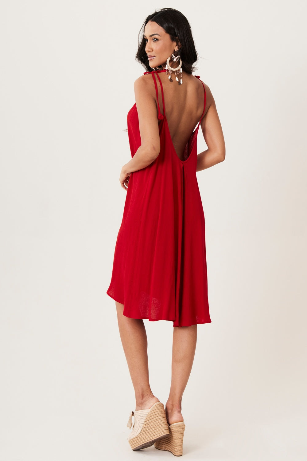 Vestido Curto Com Alças De Amarrar Vermelho Yacamim E1