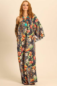 Vestido Longo Um Ombro Só Estampa Paisley Yacamim C11