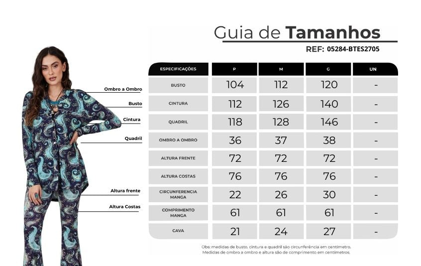 Camisa Ampla Com Botões Azul Estampa Paisley Yacamim A14