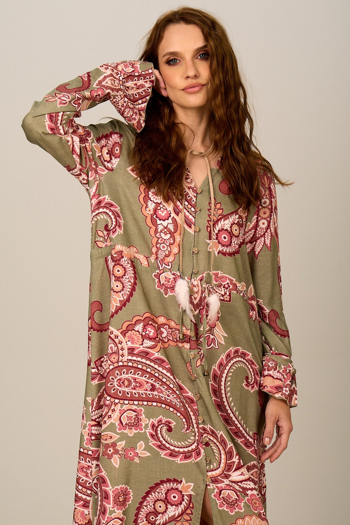Vestido Longo Verde Estampa Paisley Yacamim D13