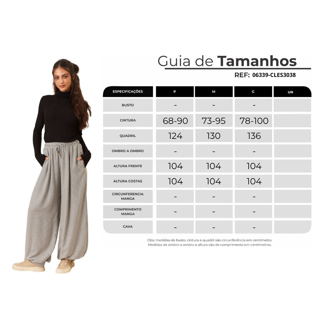 Calça Pantalona Com Cordão De Regulagem Cinza Xadrez Yacamim I3