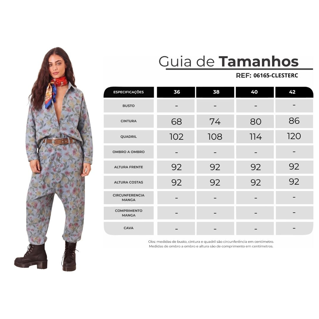 Calça Saruel Jeans Azul Com Estampa De Flores Yacamim A16