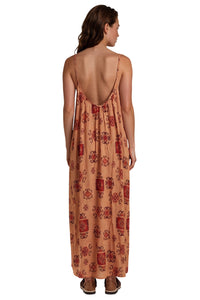 Vestido Longo Laranja Claro Estampado Coleção Peru Yacamim K6